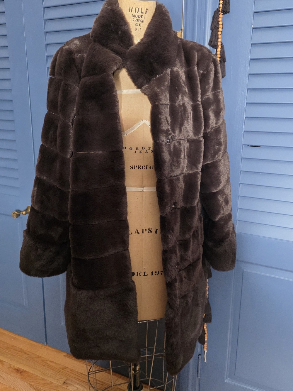 Dennis Basso Chocolate Brown Pelted Faux Fur Mid-Length Coat - Size M (Bou